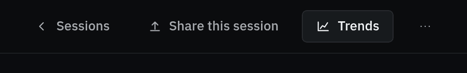 The action row at the top of a session page: a back link to Sessions, then Share this session, then Trends.